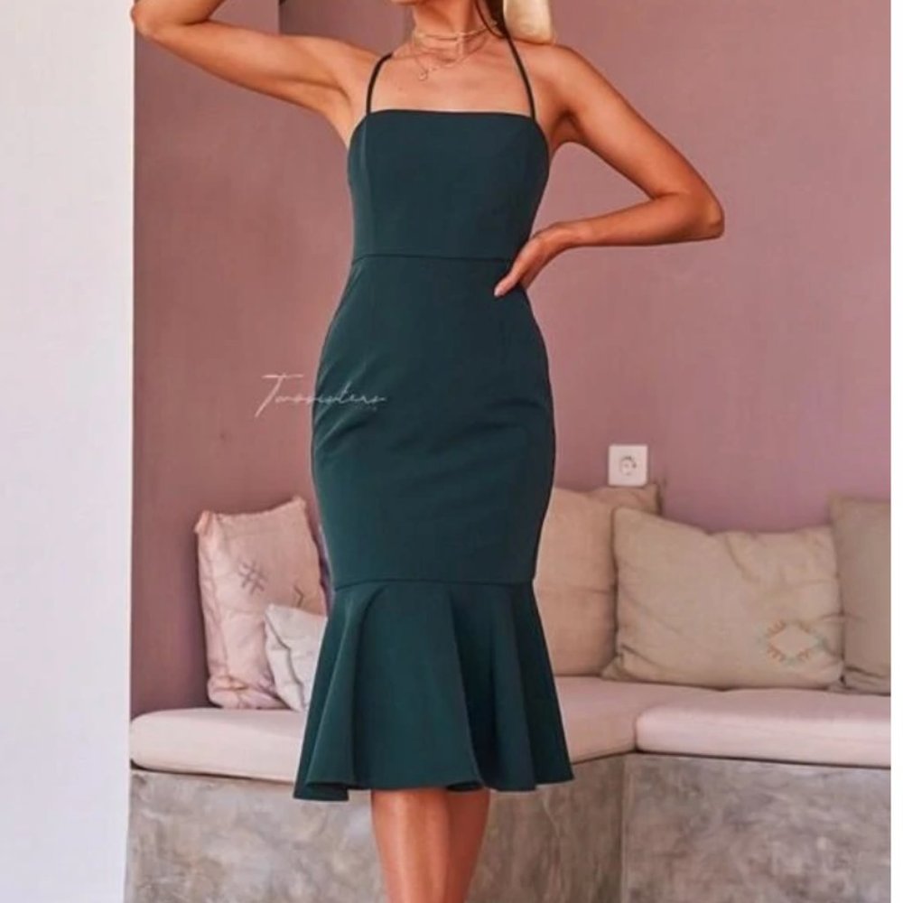 Sexy Cocktail Dress - Criss Cross Back - Ruffle Hem